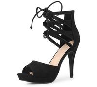 Allegra K Sandali da donna con plateau e cinturino a spillo con tacco alto, Nero , 41 EU