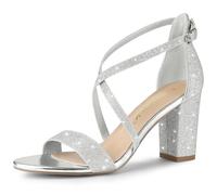 Allegra K Sandali da donna con tacco a blocco con cinturino incrociato glitterato, Argento, 39 EU