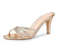 Allegra K Sandali da donna con tacco a gattino con cinturino alla caviglia, Oro rosa, 39 EU