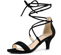 Allegra K Sandali da donna con tacco a gattino e lacci, Nero, 39 EU