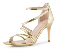 Allegra K Sandali da donna con tacco a spillo con cerniera posteriore e cinturino alla caviglia con punta aperta Oro 41