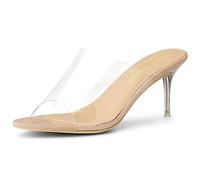 Allegra K Sandali da donna con tacco a spillo con cinturino trasparente, Nude, 38 EU