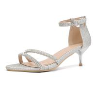 Allegra K Sandali da donna con tacco a spillo con tacco glitterato, Argento, 38 EU