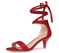 Allegra K Sandali da donna con tacco alto grosso e punta aperta, Rosso, 37.5 EU