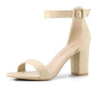 Allegra K - Sandali da donna con tacco grosso, fibbia e cinturino alla caviglia, Beige (Beige), 41 EU