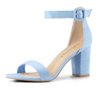 Allegra K - Sandali da donna con tacco grosso, fibbia e cinturino alla caviglia, (blu cielo), 38 EU