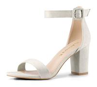 Allegra K - Sandali da donna con tacco grosso, fibbia e cinturino alla caviglia, Grigio (grigio), 38.5 EU