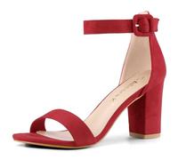 Allegra K - Sandali da donna con tacco grosso, fibbia e cinturino alla caviglia, Rosso (Rosso), 40 EU