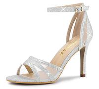 Allegra K Sandalo con tacco glitter da donna, argento, 41.5 EU