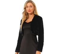 Allegra K - Scaldacuore da donna per Natale, sera, matrimonio, abito da sera in pelliccia sintetica soffice, bolero formale, Nero , XL
