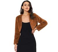 Allegra K - Scaldacuore da donna per Natale, sera, matrimonio, abito da sera in pelliccia sintetica soffice, bolero formale, Marrone, L