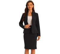 Allegra K Set di 2 Pezzi per Donna: Blazer Senza Collo e Gonna Formale a Matita, Nero , L