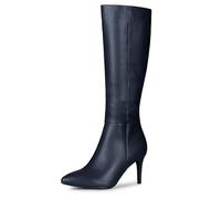 Allegra K - Stivaletti da donna con punta, cerniera laterale, tacco a spillo, al ginocchio, blu navy, 38 EU