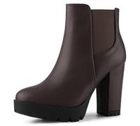 Allegra K Stivaletti da donna con punta tonda con cerniera e tacco a blocco, Caff, 37.5 EU