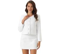 Allegra K Tailleur Donna Eleganti in Tweed da Lavoro Set Gonna e Blazer Senza Colletto in 2 Pezzi da Ufficio Bianca S