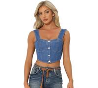 Allegra K Top a Corsetto in Denim per Canotta Corta Jean Bustier Senza Maniche abbottonata da Donna Blu XS