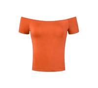 Allegra K Top Corto da Donna a Maniche Corte con Spalle Scoperte Tinta Unita, Arancione, Piccolo, Orange, S