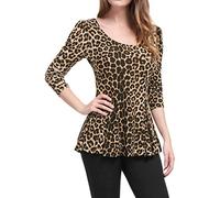 Allegra K - Top da Donna con Stampa Animalier Manica Lunga Orlo Volant Girocollo Casual Peplo, XL