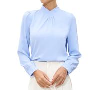 Allegra K Top da Lavoro per Donna Camicia Casual da Lavoro Scollo a Lupetto Manica Lunga Camicetta da Ufficio Azzurro XL