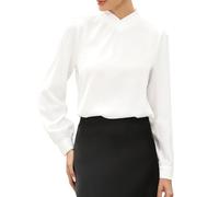 Allegra K Top da Lavoro per Donna Camicia Casual da Lavoro Scollo a Lupetto Manica Lunga Camicetta da Ufficio Bianco Wjote M
