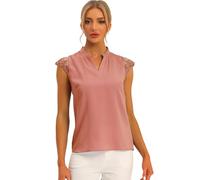 Allegra K Top da lavoro per donna ufficio pizzo manica ad aletta camicia basic camicetta, Rosa polvere, M