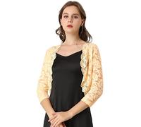 Allegra K Top Elegante da Donna in Pizzo Floreale Trasparente con Maniche a 3/4Beige M