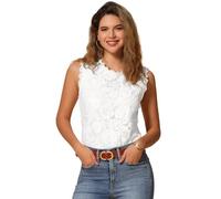 Allegra K Top in Pizzo per Donna, Canottiere Casual Senza Maniche con Scollo Rotondo Bianca L