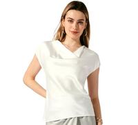 Allegra K Top in Raso da Donna a Maniche Corte con Collo ad Anello Camicetta Casual Elegante Bianca L