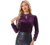 Allegra K Top in Velluto da Donna a Maniche Lunghe con Colletto alla Coreana Camicetta Casual Elegante Purpureo S