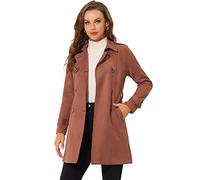 Allegra K, Trench da donna a doppiopetto, in ecopelle scamosciata, con risvolto dentellato e cintura, Caramello, XS