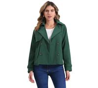Allegra K Trench Giacca Donna con Risvolto Dentellato Doppio Petto Giacca Corta Casual Verde XL