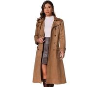 Allegra K Trench in Finta Donna con Cintura Doppio Petto con Risvolto Dentellato Pelle Scamosciata per Cappotti a Maniche Lunghe Braun L