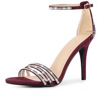 Allegra K Women's Ankle Strap Stiletto Heels Sandals Burgundy US 8.5/UK 6.5/EU 39