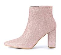 Allegra K Women's Glitter Pointed Toe Chunky Heel Pink Ankle Boots 10 M US