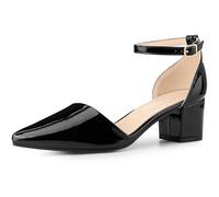 Allegra K Women's Pointed Toe Ankle Strap Low Chunky Heels Pumps Black US 10/UK 8/EU 40