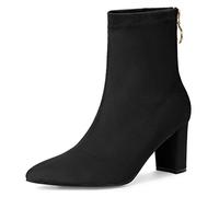 Allegra K Women's Pointed Toe Zipper Chunky Heels Ankle Boots 6 Black