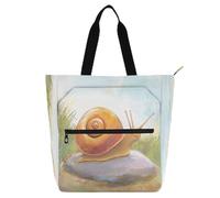 Allegro lumaca su una roccia, borsa tote per bambini, studenti, adulti, robusta borsa a tracolla con tasche con cerniera per scuola e tempo di gioco, arcobaleno