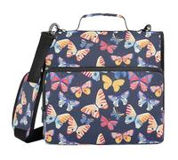 Allegro luminoso Farfalle Zipper Raccoglitore Borsa con Maniglia Tracolla 3 Anelli Raccoglitore Organizzatore per Scuola Lavoro Ufficio