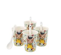 Allen Designs Country Cat - Set di 4 tazze e cucchiai