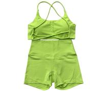 Allenamento Fitness Biker Palestra Yoga Set Breve Sport Bra Allenamento Outfit Athletic Donne Suit, Abito giallo verde, L