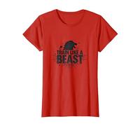 Allenati Come Una Bestia: Motivazionale del Leone feroce Maglietta, Donna, Rosso, XS