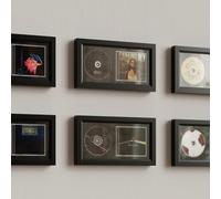 Allenkwok Cornice per CD in legno massello per custodie e dischi, montaggio da tavolo e montaggio a parete, copertura in acrilico, slot in schiuma EVA, tessuto floccato nero, elegante decorazione per