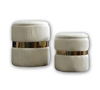 AllEquip Set di 2 sgabelli con vano portaoggetti in velluto, rotondi, per soggiorno, camera da letto, cameretta dei bambini, bagno, 2 misure (crema)