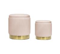 AllEquip Set di 2 sgabelli con vano portaoggetti in velluto, rotondi, per soggiorno, camera da letto, cameretta dei bambini, bagno, 2 misure (rosa)