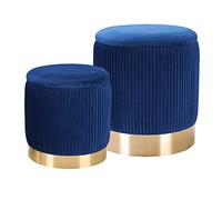 AllEquip Set di 2 sgabelli con vano portaoggetti in velluto, rotondi, per soggiorno, camera da letto, cameretta dei bambini, bagno, 2 misure (blue)