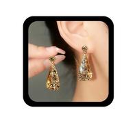 Allereya Orecchini pendenti a goccia con strass Boho Hollow Cz Waterdrop Orecchini a goccia di cristallo giallo Orecchini a lampadario con strass Cluster Gioielli pendenti per le donne