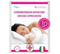 Allergosystem Set Coprimaterasso Antiacaro Matrimoniale con Cerniera 160x190cm e 2 Federe Cuscino Letto 50x80cm - Dispositivo Medico Antiacaro e Anallergico MADE IN ITALY - Linea Sogno