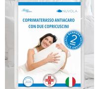 Allergosystem Set Coprimaterasso Antiacaro Matrimoniale con Cerniera 160x190x20cm e 2 Federe Cuscino Letto 50x80cm - Dispositivo Medico Antiacaro e Anallergico MADE IN ITALY - Linea Nuvola