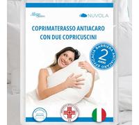 Allergosystem Set Coprimaterasso Antiacaro Matrimoniale con Cerniera 160x190x20cm e 2 Federe Cuscino Letto 50x80cm - Dispositivo Medico Antiacaro e Anallergico MADE IN ITALY - Linea Nuvola