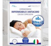 Allergosystem Set Coprimaterasso Matrimoniale Impermeabile Antiacaro con Cerniera 160x190x20cm e 2 Copricuscino Impermeabile Anallergico 50x80cm MADE IN ITALY - Linea Protect